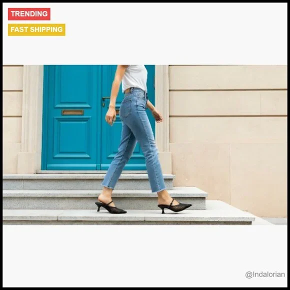 Mesh Kitten Heels with Adjustable Strap Slip On Pumps - Picture 7 of 7